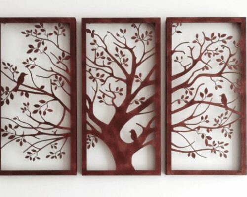 Cuadro Tríptico de Árbol con Aves: Decoración Natural para tu Hogar